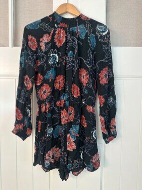ASTR The Label Floral Long Sleeve Romper Black Size M